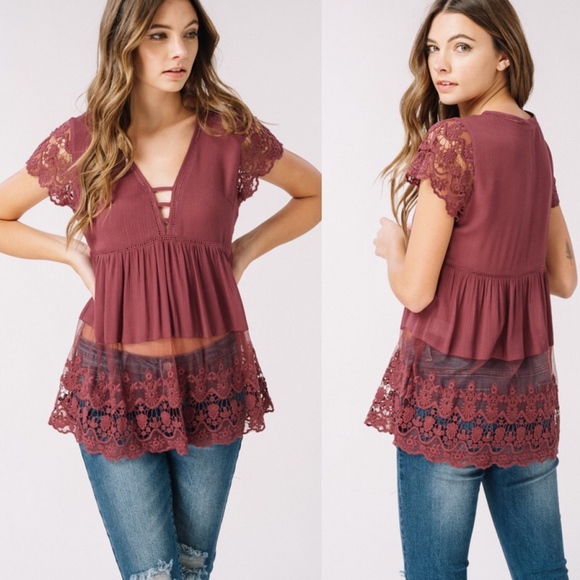 BELLANBLUE Tops - SOPHIE Lace Detail Top - EGGPLANT BELLANBLUE Tops - SOPHIE Lace Detail Top - EGGPLANT